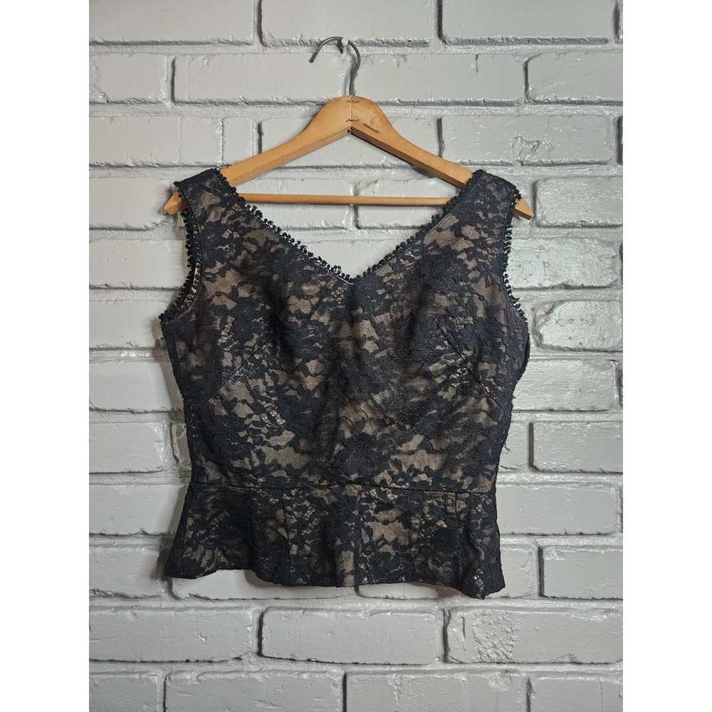 Carol Craig Women's Vintage Black Lace Cropped Peplum Top Size M